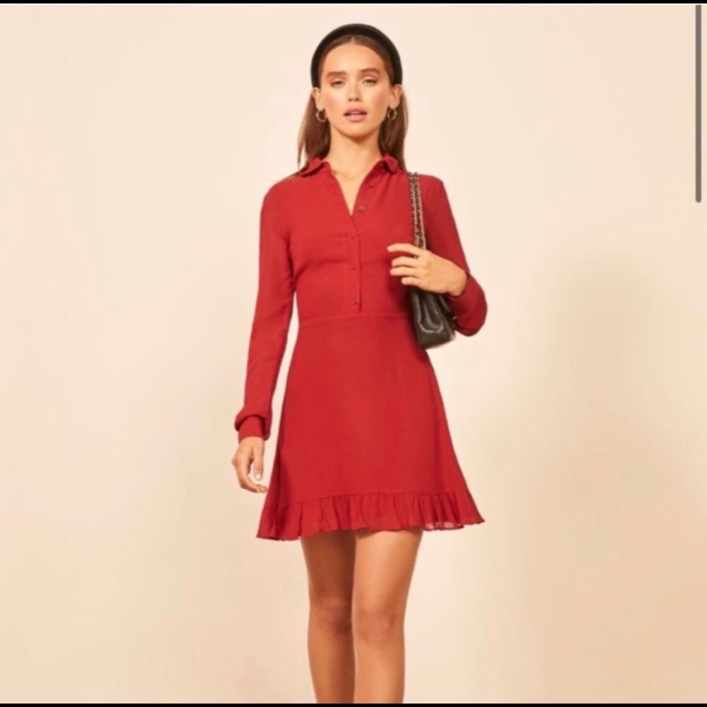 Reformation Long Sleeve Ruffle Hem Lady Dress NEW